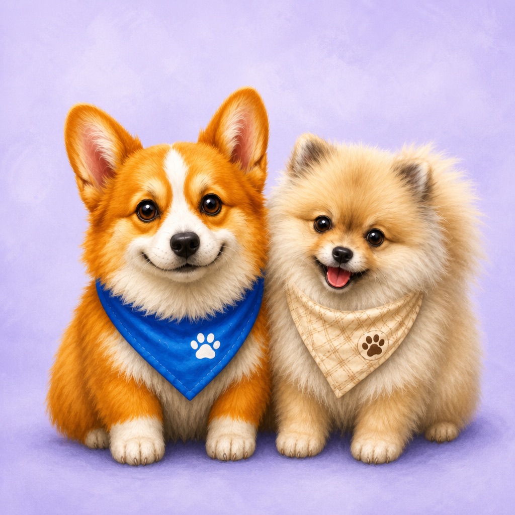 Woofly Corgi and Pomeranian portraits for the dog in front of you