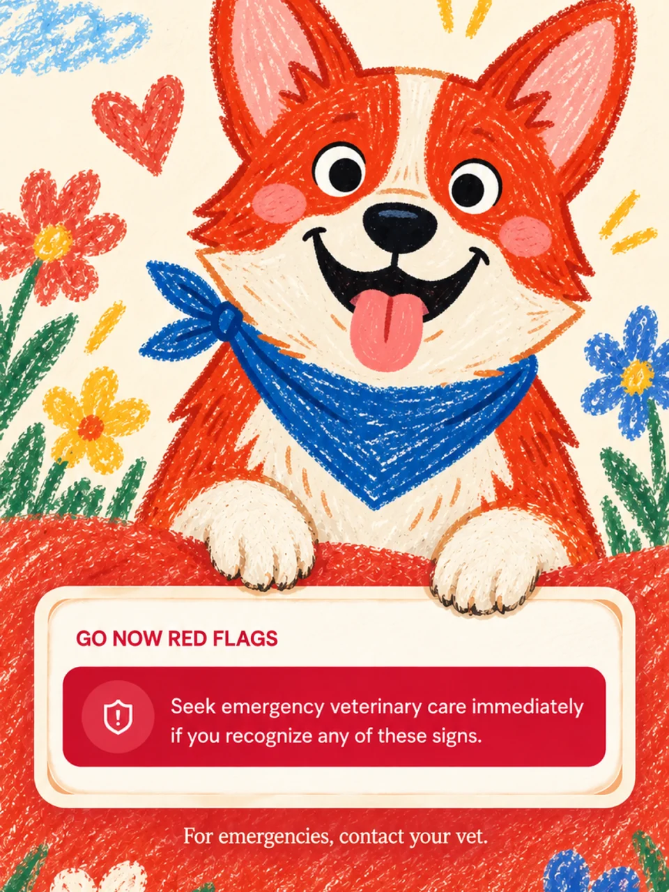 Woofly first-aid screen listing go-now red flags